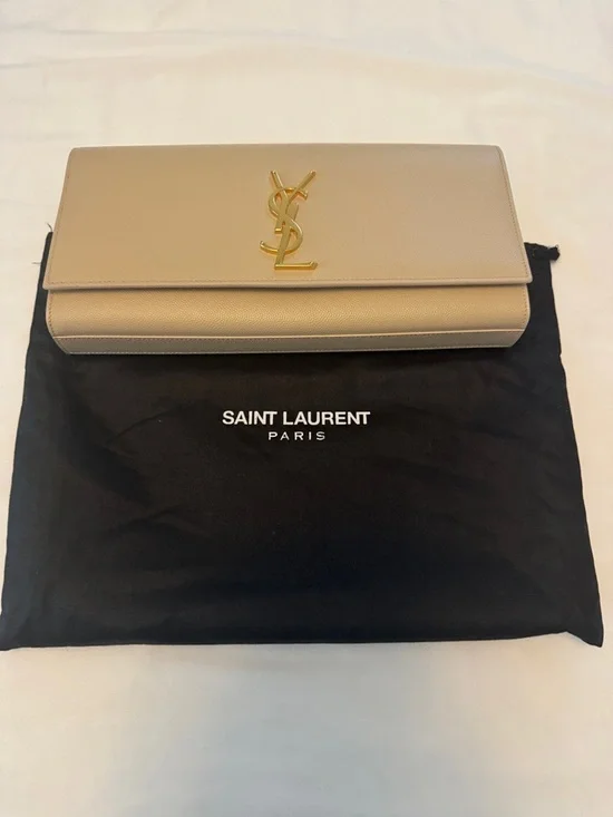 Saint Laurent Beige Leather YSL Monogram Clutch with Gold Hardware - Picture 7 of 7